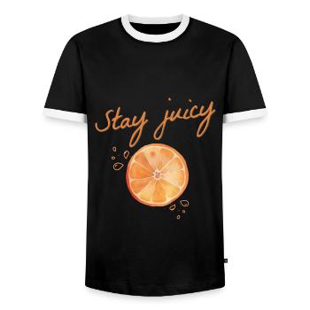 Reste juteux demi-jus d’orange fruité couleur estivale - T-shirt contrasté Homme - noir/blanc - Devant - AI Model Female 172 light (172cm) & AI Model Male 178 light (178cm)