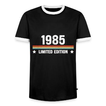 1985 Anniversaire 2022 Strip Vintage Rétro - T-shirt contrasté Homme - noir/blanc - Devant - AI Model Female 172 light (172cm) & AI Model Male 178 light (178cm)