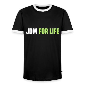 JDM for Life - Men's Ringer Shirt - black/white - Front - AI Model Female 172 light (172cm) & AI Model Male 178 light (178cm)
