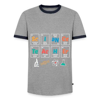 Lehrer für Naturwissenschaften Periodensystem - Männer Kontrast-T-Shirt - Grau/Navy  - Vorne - AI Model Female 172 light (172cm) & AI Model Male 178 light (178cm)