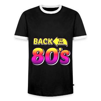 back to the 80s / 80s retro party design - Men's Ringer Shirt - black/white - Front - AI Model Female 172 light (172cm) & AI Model Male 178 light (178cm)
