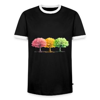 Trees Colorful Fantasy Forest - Men's Ringer Shirt - black/white - Front - AI Model Female 172 light (172cm) & AI Model Male 178 light (178cm)