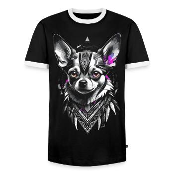 Chien chihuahua géométrique gris rose - T-shirt contrasté Homme - noir/blanc - Devant - AI Model Female 172 light (172cm) & AI Model Male 178 light (178cm)