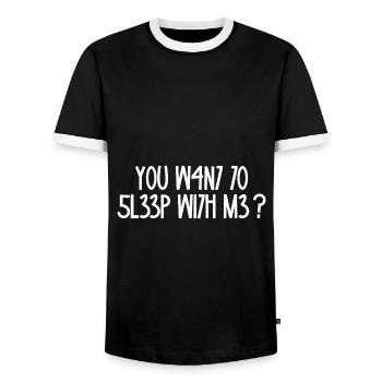 Tu veux coucher avec moi / Party saying - T-shirt contrasté Homme - noir/blanc - Devant - AI Model Female 172 light (172cm) & AI Model Male 178 light (178cm)