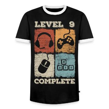 9th Birthday Level Complete Gaming - Men's Ringer Shirt - black/white - Front - AI Model Female 172 light (172cm) & AI Model Male 178 light (178cm)