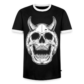 Skull Skull Horror Skeleton Halloween Metal - Men's Ringer Shirt - black/white - Front - AI Model Female 172 light (172cm) & AI Model Male 178 light (178cm)