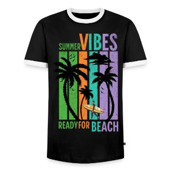 Summer Vibes Ready for Beach - Men's Ringer Shirt - black/white - Front - AI Model Female 172 light (172cm) & AI Model Male 178 light (178cm)