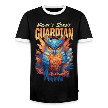 Owl Bird Guardian Night Nature Mystical Colorful Art - Men's Ringer Shirt - black/white - Front - AI Model Female 172 light (172cm) & AI Model Male 178 light (178cm)