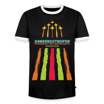 Himmelsgeheimnisse: Kondensstreifen vs. Chemtrails - Männer Kontrast-T-Shirt - Schwarz/Weiß - Vorne - AI Model Female 172 light (172cm) & AI Model Male 178 light (178cm)