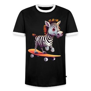 Zebra on Skateboard - Dynamic Design - Men's Ringer Shirt - black/white - Front - AI Model Female 172 light (172cm) & AI Model Male 178 light (178cm)