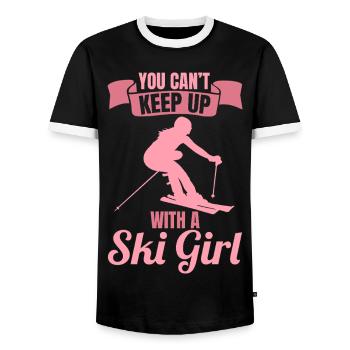 Skier - Men's Ringer Shirt - black/white - Front - AI Model Female 172 light (172cm) & AI Model Male 178 light (178cm)