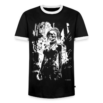 Skull Face Urban Hero - Men's Ringer Shirt - black/white - Front - AI Model Female 172 light (172cm) & AI Model Male 178 light (178cm)