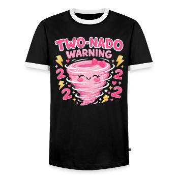 Avertissement à deux nado : 2e anniversaire design - T-shirt contrasté Homme - noir/blanc - Devant - AI Model Female 172 light (172cm) & AI Model Male 178 light (178cm)