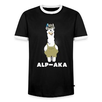 Funny Lama Alpaca Comic Animal Trend - Gift - Men's Ringer Shirt - black/white - Front - AI Model Female 172 light (172cm) & AI Model Male 178 light (178cm)