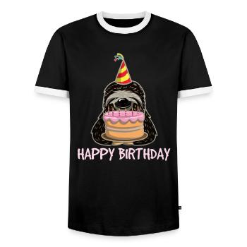 Faultier Sloth Torte Hut Geburtstag Trend Geschenk - Männer Kontrast-T-Shirt - Schwarz/Weiß - Vorne - AI Model Female 172 light (172cm) & AI Model Male 178 light (178cm)
