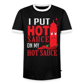 BBQ BBQ Sauce Meat Spicy Steak Gift - Men's Ringer Shirt - black/white - Front - AI Model Female 172 light (172cm) & AI Model Male 178 light (178cm)