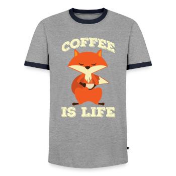 Lustiger Fuchs Fox Kaffee Morgenmuffel Geschenk - Männer Kontrast-T-Shirt - Grau/Navy  - Vorne - AI Model Female 172 light (172cm) & AI Model Male 178 light (178cm)