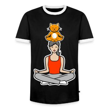 Yoga with the cat - Men's Ringer Shirt - black/white - Front - AI Model Female 172 light (172cm) & AI Model Male 178 light (178cm)