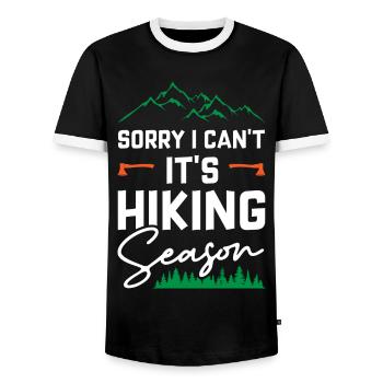 Sorry I Cant Its Hiking Season - Men's Ringer Shirt - black/white - Front - AI Model Female 172 light (172cm) & AI Model Male 178 light (178cm)