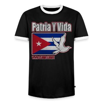 Cuba Flag, Viva Cuba Libre, Patria Y Vida, Cuba - Männer Kontrast-T-Shirt - Schwarz/Weiß - Vorne - AI Model Female 172 light (172cm) & AI Model Male 178 light (178cm)