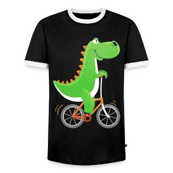 Crocodile with Bike Alligator Cyclist Bike - Men's Ringer Shirt - black/white - Front - AI Model Female 172 light (172cm) & AI Model Male 178 light (178cm)