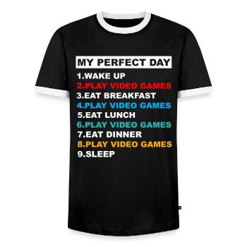 Mein perfekter Tag Videospiele Lustiger Cool Gamer - Männer Kontrast-T-Shirt - Schwarz/Weiß - Vorne - AI Model Female 172 light (172cm) & AI Model Male 178 light (178cm)