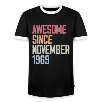 Cadeau D'anniversaire En Novembre 1969 - T-shirt contrasté Homme - noir/blanc - Devant - AI Model Female 172 light (172cm) & AI Model Male 178 light (178cm)