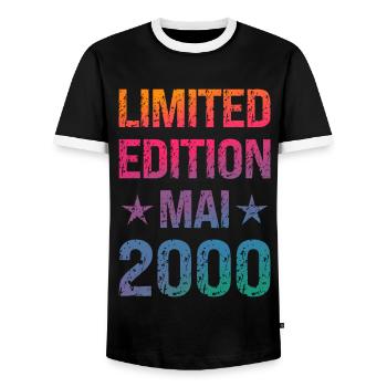 Limited Edition Birthday Party Vintage 2000 - Men's Ringer Shirt - black/white - Front - AI Model Female 172 light (172cm) & AI Model Male 178 light (178cm)