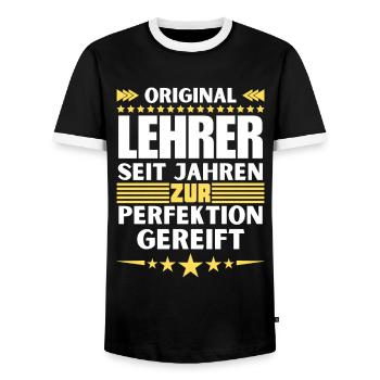 Zur Perfektion gereifter Lehrer - Männer Kontrast-T-Shirt - Schwarz/Weiß - Vorne - AI Model Female 172 light (172cm) & AI Model Male 178 light (178cm)