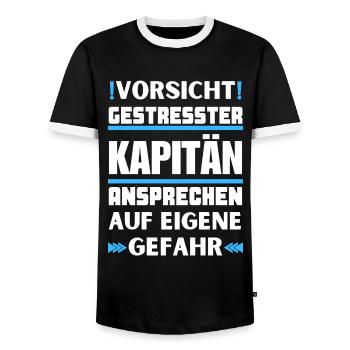 Don't talk to stressed captain! - Men's Ringer Shirt - black/white - Front - AI Model Female 172 light (172cm) & AI Model Male 178 light (178cm)