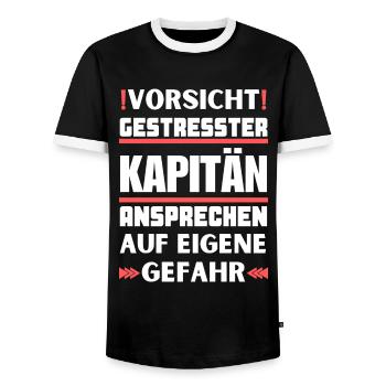 Don't talk to stressed captain! - Men's Ringer Shirt - black/white - Front - AI Model Female 172 light (172cm) & AI Model Male 178 light (178cm)