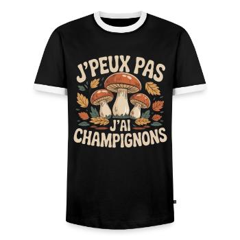 J'Peux Pas Champignons - T-shirt contrasté Homme - noir/blanc - Devant - AI Model Female 172 light (172cm) & AI Model Male 178 light (178cm)
