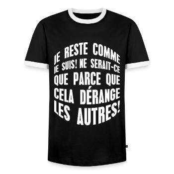 Drôle Je reste comme je suis Slogan - T-shirt contrasté Homme - noir/blanc - Devant - AI Model Female 172 light (172cm) & AI Model Male 178 light (178cm)