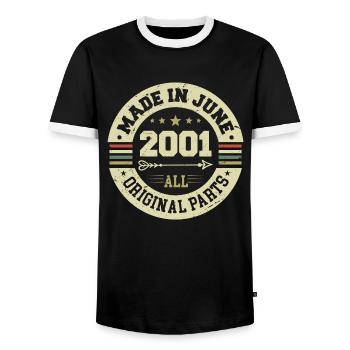 Juni 2001 Geburtstagsgeschenk Juni 2001 Juni 2001 - Männer Kontrast-T-Shirt - Schwarz/Weiß - Vorne - AI Model Female 172 light (172cm) & AI Model Male 178 light (178cm)
