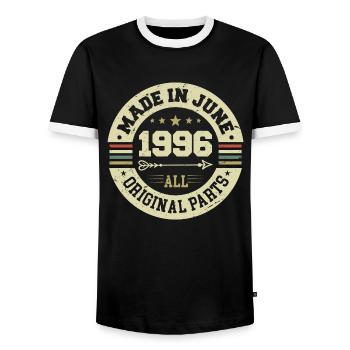 Juin 1996 Anniversaire Présent Juin 1996 Juin 1996 - T-shirt contrasté Homme - noir/blanc - Devant - AI Model Female 172 light (172cm) & AI Model Male 178 light (178cm)