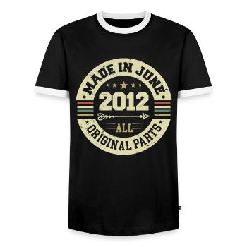 June 2012 Birthday Present June 2012 June 2012 - Men's Ringer Shirt - black/white - Front - AI Model Female 172 light (172cm) & AI Model Male 178 light (178cm)