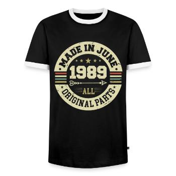 Juni 1989 Geburtstagsgeschenk Juni 1989 Juni 1989 - Männer Kontrast-T-Shirt - Schwarz/Weiß - Vorne - AI Model Female 172 light (172cm) & AI Model Male 178 light (178cm)