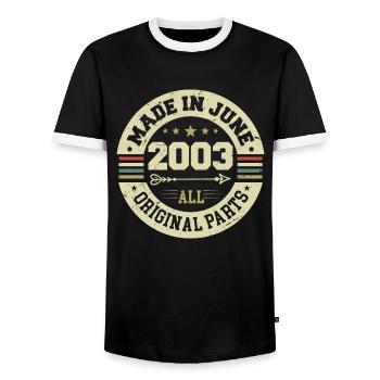 Juin 2003 Cadeau d’anniversaire Juin 2003 Juin 2003 - T-shirt contrasté Homme - noir/blanc - Devant - AI Model Female 172 light (172cm) & AI Model Male 178 light (178cm)