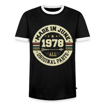 Juni 1978 Geburtstagsgeschenk Juni 1978 Juni 1978 - Männer Kontrast-T-Shirt - Schwarz/Weiß - Vorne - AI Model Female 172 light (172cm) & AI Model Male 178 light (178cm)