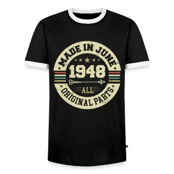 Juni 1948 Geburtstagsgeschenk Juni 1948 Juni 1948 - Männer Kontrast-T-Shirt - Schwarz/Weiß - Vorne - AI Model Female 172 light (172cm) & AI Model Male 178 light (178cm)