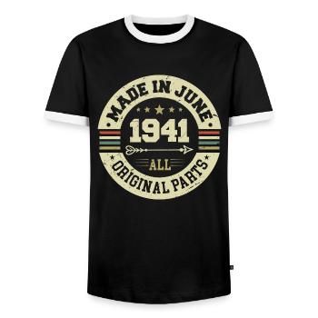 Juin 1941 Cadeau d’anniversaire Juin 1941 Juin 1941 - T-shirt contrasté Homme - noir/blanc - Devant - AI Model Female 172 light (172cm) & AI Model Male 178 light (178cm)