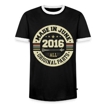 June 2016 Birthday Present June 2016 June 2016 - Men's Ringer Shirt - black/white - Front - AI Model Female 172 light (172cm) & AI Model Male 178 light (178cm)