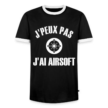 Je Peux Pas J'Ai Airsoft Humour Airsofteur - T-shirt contrasté Homme - noir/blanc - Devant - AI Model Female 172 light (172cm) & AI Model Male 178 light (178cm)