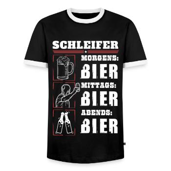 My daily routine as a grinder - Men's Ringer Shirt - black/white - Front - AI Model Female 172 light (172cm) & AI Model Male 178 light (178cm)