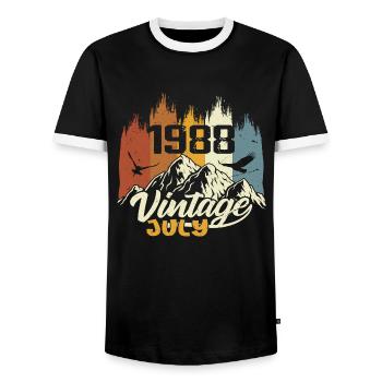 Vintage Juillet 1988 Cadeau d’anniversaire Juillet 1988 - T-shirt contrasté Homme - noir/blanc - Devant - AI Model Female 172 light (172cm) & AI Model Male 178 light (178cm)