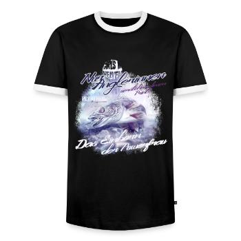zander einhorn anglerin - Männer Kontrast-T-Shirt - Schwarz/Weiß - Vorne - AI Model Female 172 light (172cm) & AI Model Male 178 light (178cm)