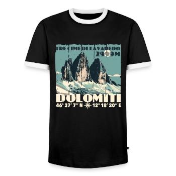 Dolomites de Tre Cime Lavaredo Dolomites des Trois Pics - T-shirt contrasté Homme - noir/blanc - Devant - AI Model Female 172 light (172cm) & AI Model Male 178 light (178cm)