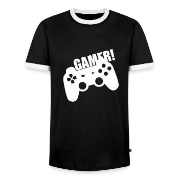 Gamer Games Console Video Games PC Controller - Männer Kontrast-T-Shirt - Schwarz/Weiß - Vorne - AI Model Female 172 light (172cm) & AI Model Male 178 light (178cm)