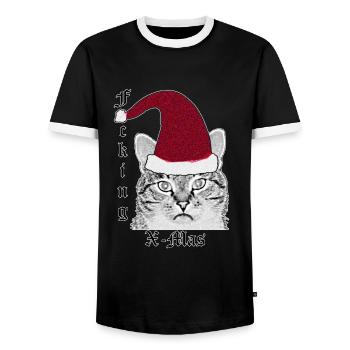 Katze mit Nikolausmütze (F#ck#ng X-Mas) - Männer Kontrast-T-Shirt - Schwarz/Weiß - Vorne - AI Model Female 172 light (172cm) & AI Model Male 178 light (178cm)