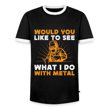 Would You Like To See What I Do With Metal Gift - Männer Kontrast-T-Shirt - Schwarz/Weiß - Vorne - AI Model Female 172 light (172cm) & AI Model Male 178 light (178cm)